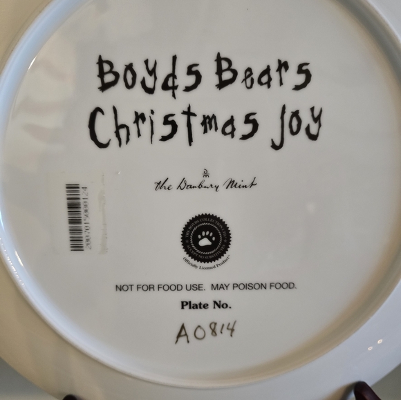 NEW in original box- Boyds Bears 'Christmas Joy' Danbury Mint numbered plate. - Picture 4 of 9